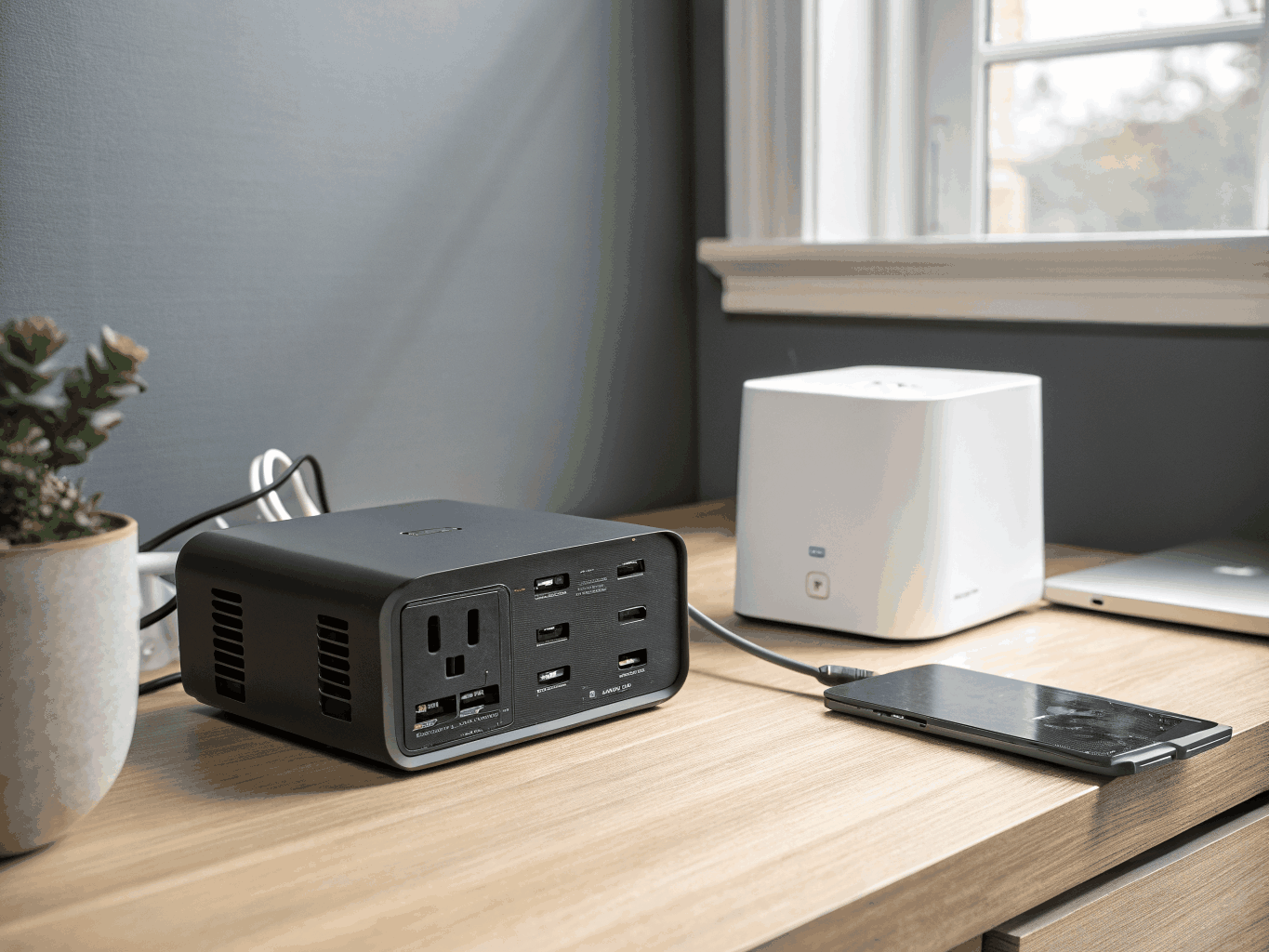Compact uninterruptible power supply and battery backup for internet connectivity